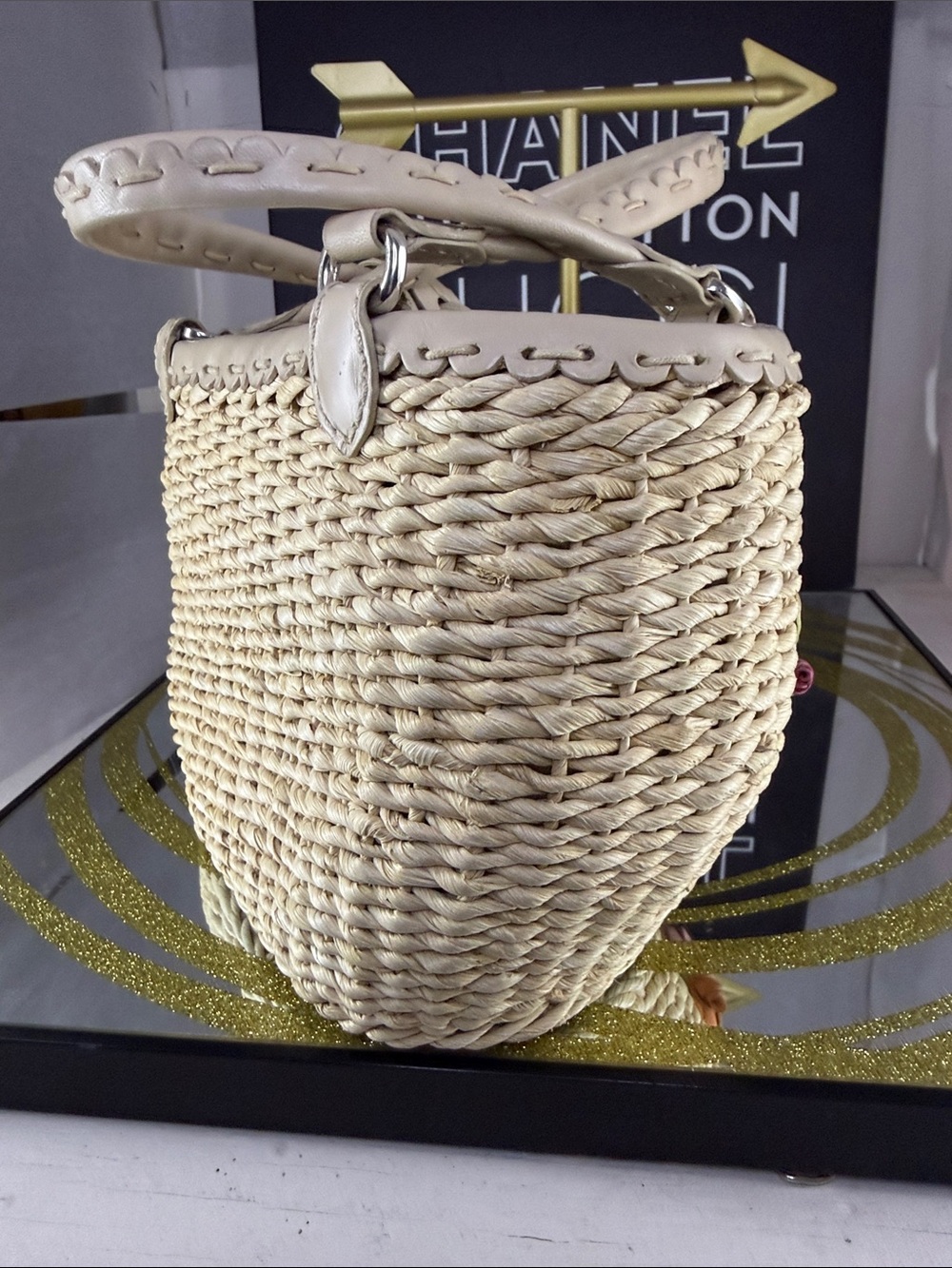 Brighton Cream Woven Tote with Multicolor Floral Appliqués - Picture 9 of 11
